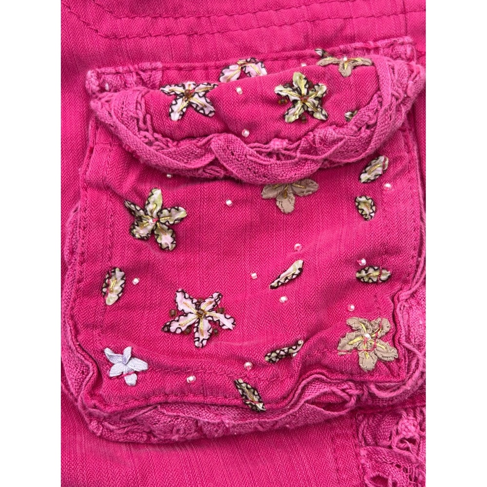 Da-Nang Surplus Vintage Girls Capri Cargo Pants Fuschia Pink Embroidered XS NWT - Picture 9 of 10